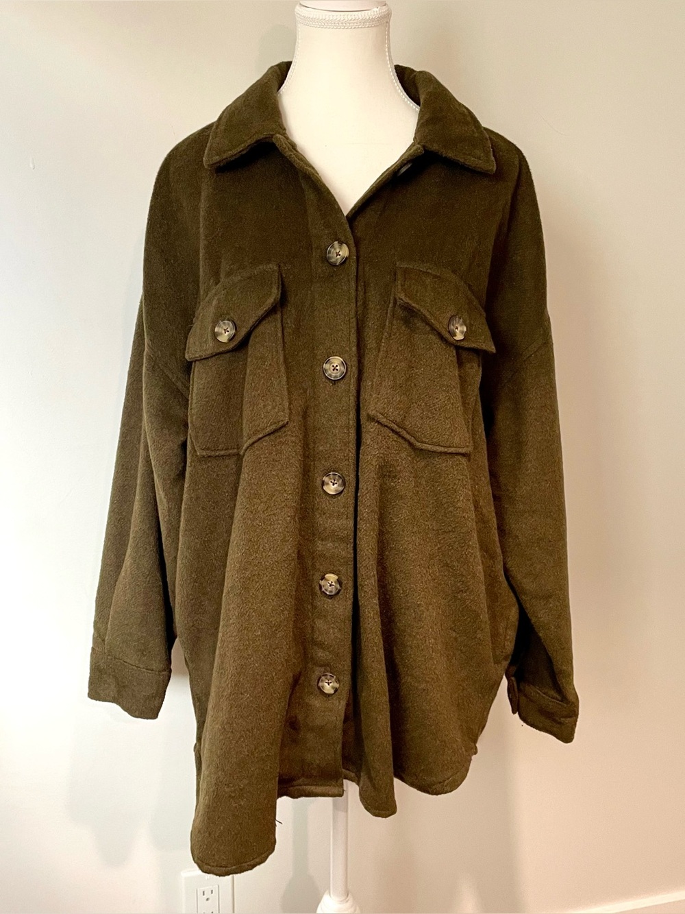 Devoted Army Green Fleece Shacket Fall Neutral Cozy Oversized Size Extra Large